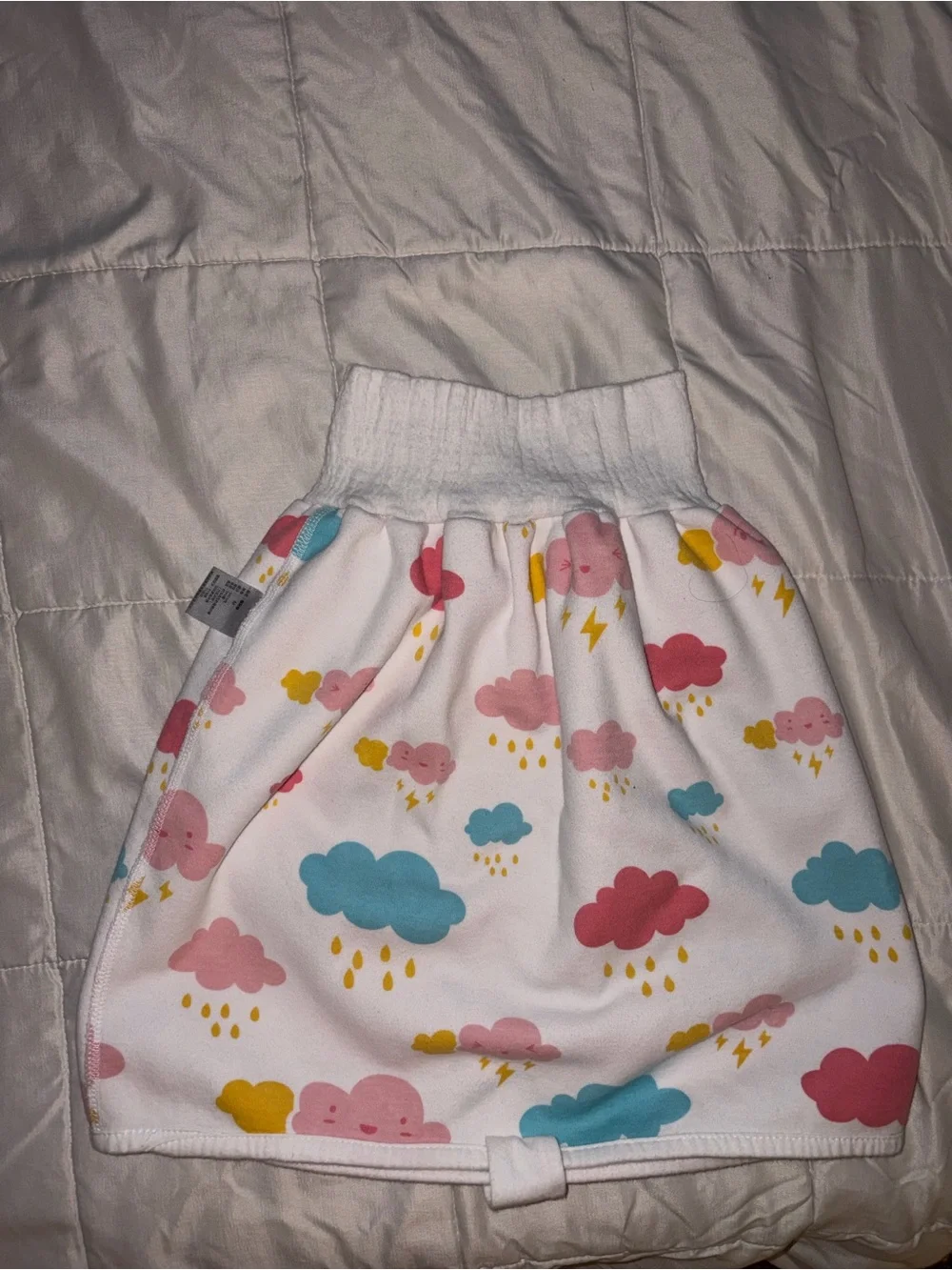 Kids Cloud Print Sleep Sack - White with Pink, Blue & Yellow Clouds
